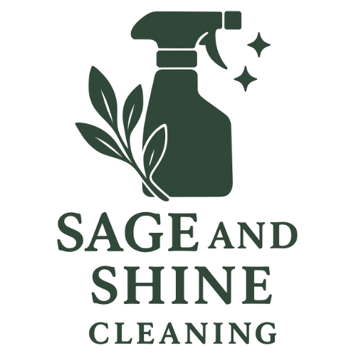Green spray bottle with leaves, logo for eco-friendly cleaning service